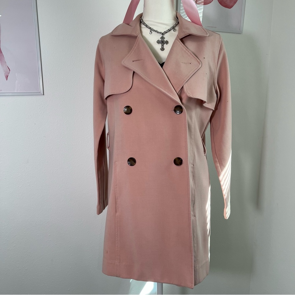 Abercrombie & Fitch Baby Pink Blush Trench Coat Y2K Vtg Womens Size Medium - Picture 2 of 9